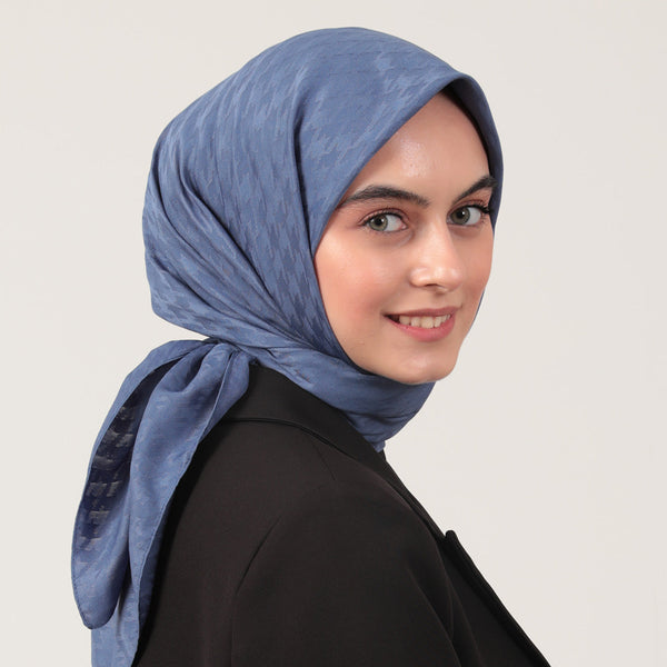 Pamuk Jakar - Kazayağı Desen Eşarp - İndigo