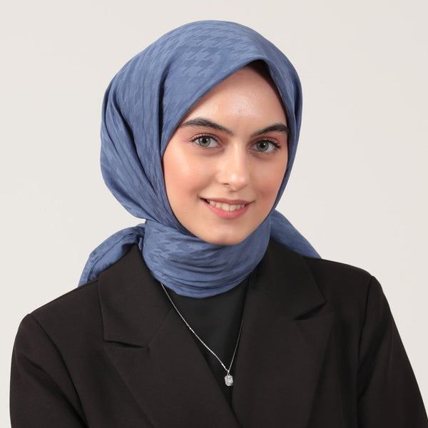 Pamuk Jakar - Kazayağı Desen Eşarp - İndigo