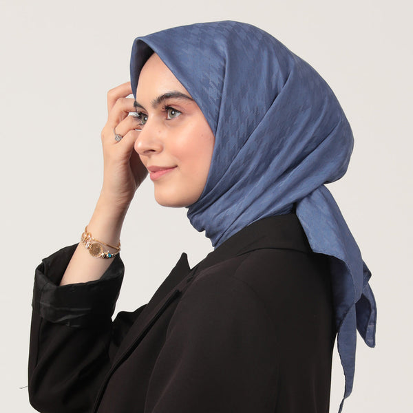 Pamuk Jakar - Kazayağı Desen Eşarp - İndigo