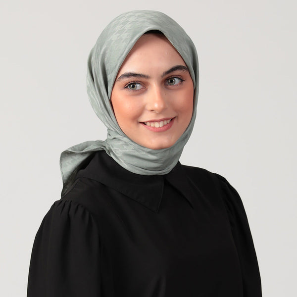 Pamuk Jakar - Kazayağı Desen Eşarp - Mint