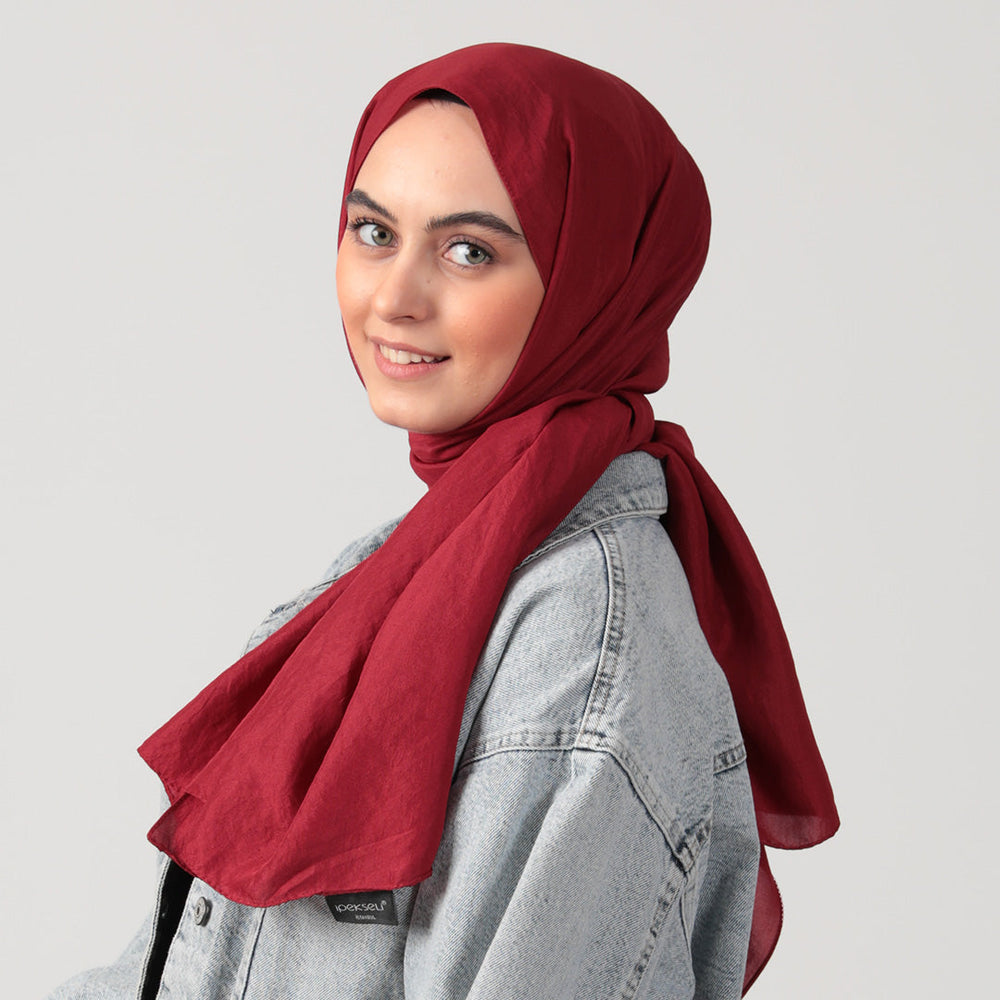 Pamuk Vual Şal - Bordo