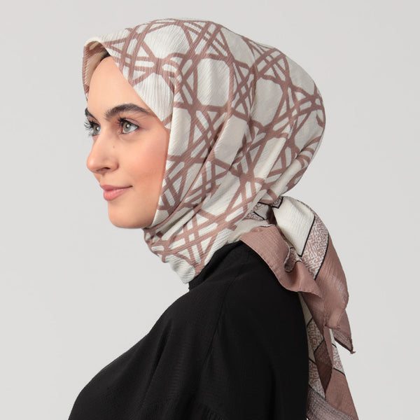 Pamuklu Bürümcük Eşarp - Asimetrik Desen - Pudra
