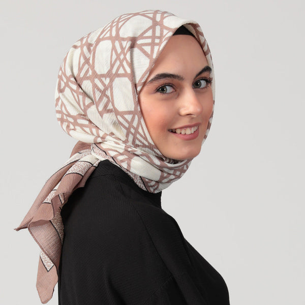 Pamuklu Bürümcük Eşarp - Asimetrik Desen - Pudra