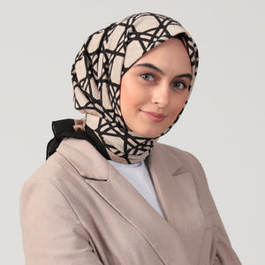 Pamuklu Bürümcük Eşarp - Asimetrik Desen - Vizon