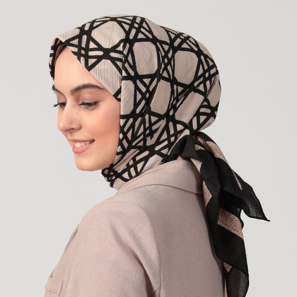 Pamuklu Bürümcük Eşarp - Asimetrik Desen - Vizon