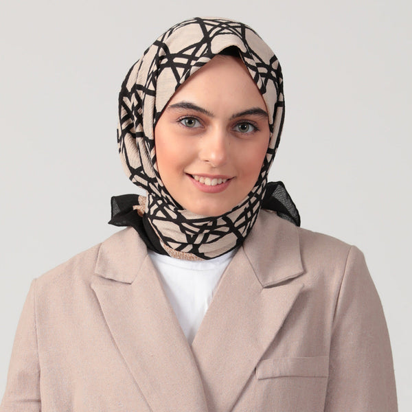 Pamuklu Bürümcük Eşarp - Asimetrik Desen - Vizon