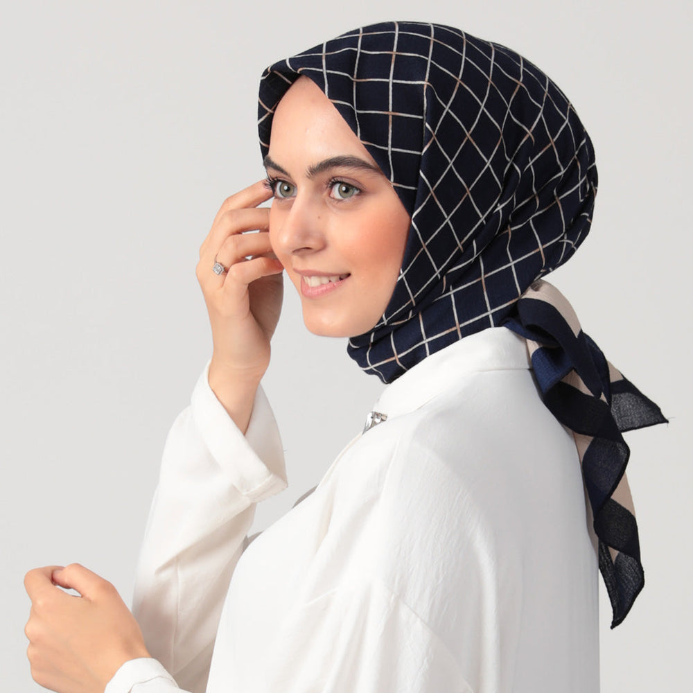 Pamuklu Bürümcük Eşarp - Kare Desen - Laci Krem