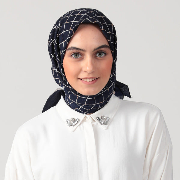 Pamuklu Bürümcük Eşarp - Kare Desen - Laci Krem