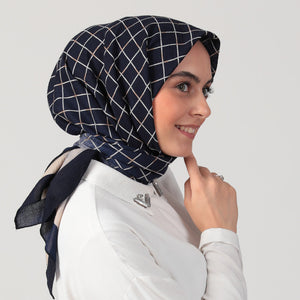 Pamuklu Bürümcük Eşarp - Kare Desen - Laci Krem