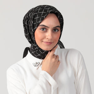 Pamuklu Bürümcük Eşarp - Kare Desen - Siyah Gri