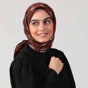 Pamuklu Bürümcük Eşarp - Minik Çiçek Desen - Kahve