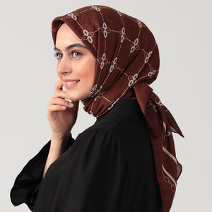 Pamuklu Bürümcük Eşarp - Minik Çiçek Desen - Kahve