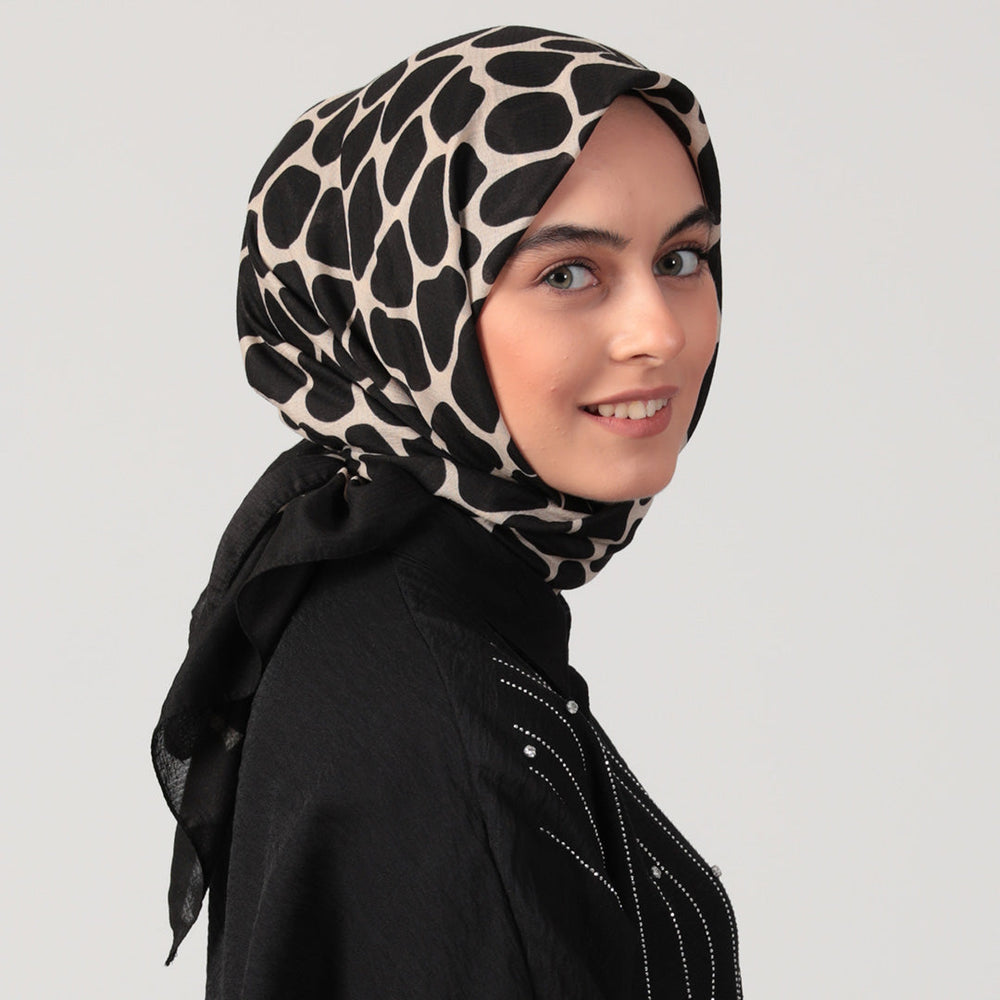 Pamuklu Bürümcük Eşarp - Mozaik Desen - Siyah Vizon