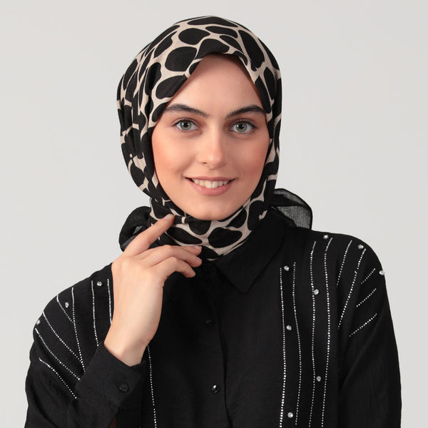 Pamuklu Bürümcük Eşarp - Mozaik Desen - Siyah Vizon