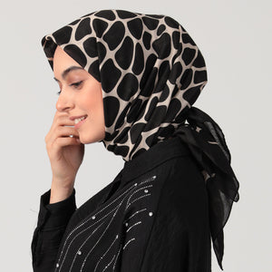 Pamuklu Bürümcük Eşarp - Mozaik Desen - Siyah Vizon