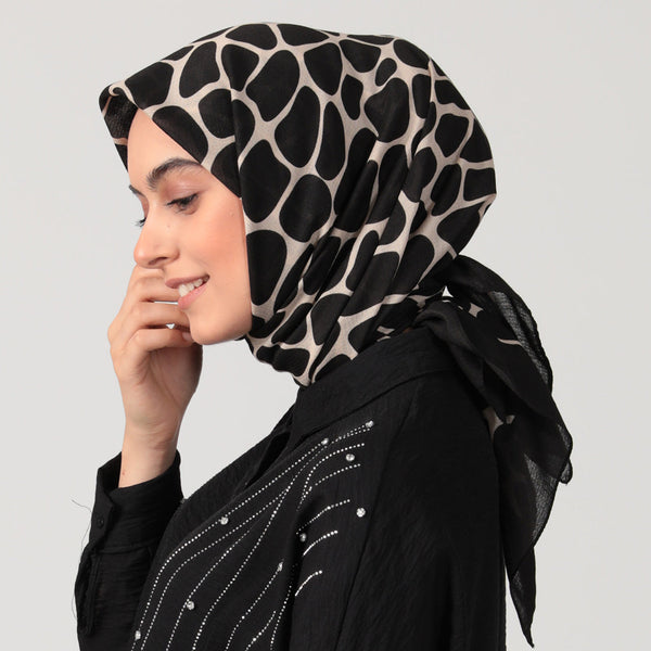 Pamuklu Bürümcük Eşarp - Mozaik Desen - Siyah Vizon