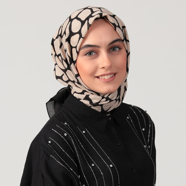 Pamuklu Bürümcük Eşarp - Mozaik Desen - Vizon