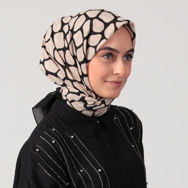 Pamuklu Bürümcük Eşarp - Mozaik Desen - Vizon