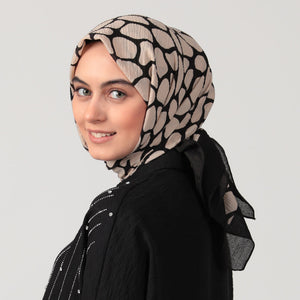 Pamuklu Bürümcük Eşarp - Mozaik Desen - Vizon