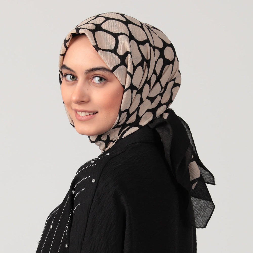 Pamuklu Bürümcük Eşarp - Mozaik Desen - Vizon