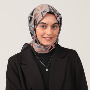 Pamuklu Bürümcük Eşarp - Prizma Desen - Vizon Oranj
