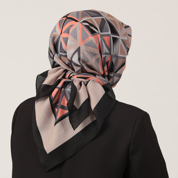 Pamuklu Bürümcük Eşarp - Prizma Desen - Vizon Oranj