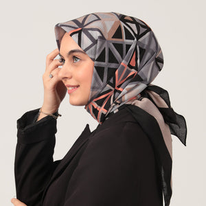 Pamuklu Bürümcük Eşarp - Prizma Desen - Vizon Oranj