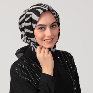 Pamuklu Bürümcük Eşarp - Zebra Desen - Gri