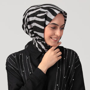 Pamuklu Bürümcük Eşarp - Zebra Desen - Gri