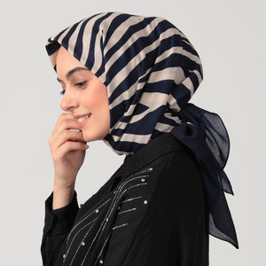 Pamuklu Bürümcük Eşarp - Zebra Desen - Lacivert