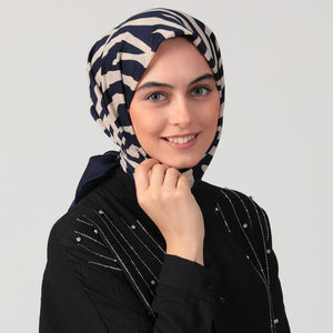 Pamuklu Bürümcük Eşarp - Zebra Desen - Lacivert