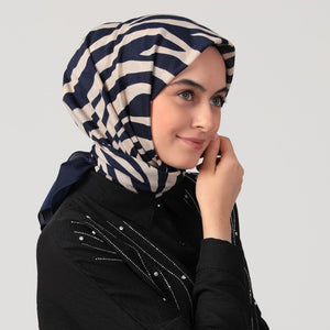 Pamuklu Bürümcük Eşarp - Zebra Desen - Lacivert