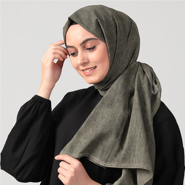 Spor Dikişli Taşlanmış Pamuk Şal - Haki Yeşili