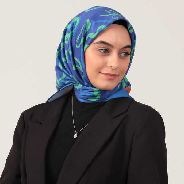 Twill Eşarp - İlkbahar Desen - Fıstık Yeşili