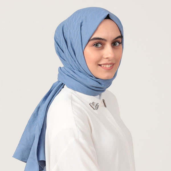 V Desen Fresh Cotton Şal - Mavi