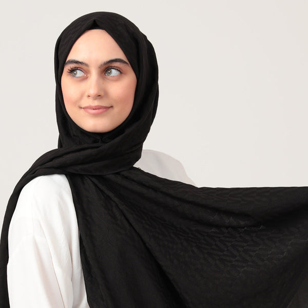 V Desen Fresh Cotton Şal - Siyah