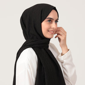 V Desen Fresh Cotton Şal - Siyah