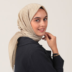 Yün İpek Eşarp - Dağ Desen - Bej