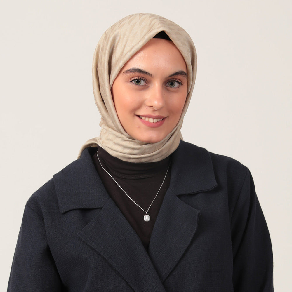 Yün İpek Eşarp - Dağ Desen - Bej