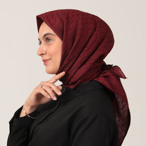 Yün İpek Eşarp - Dağ Desen - Bordo