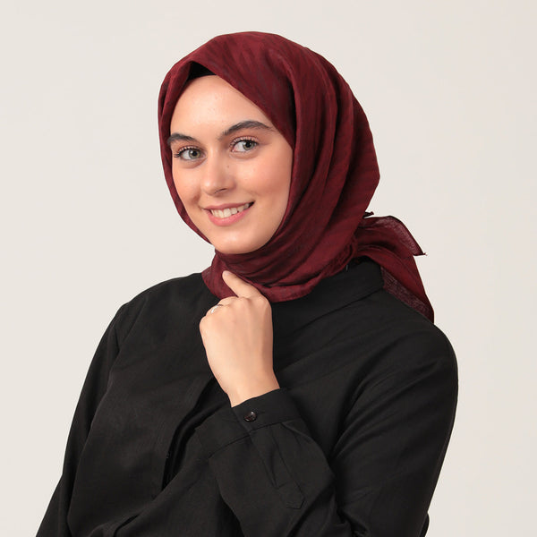 Yün İpek Eşarp - Dağ Desen - Bordo