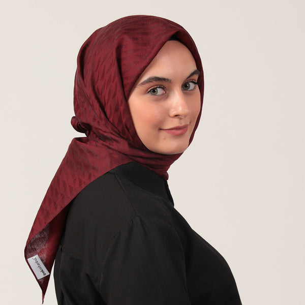 Yün İpek Eşarp - Dağ Desen - Bordo