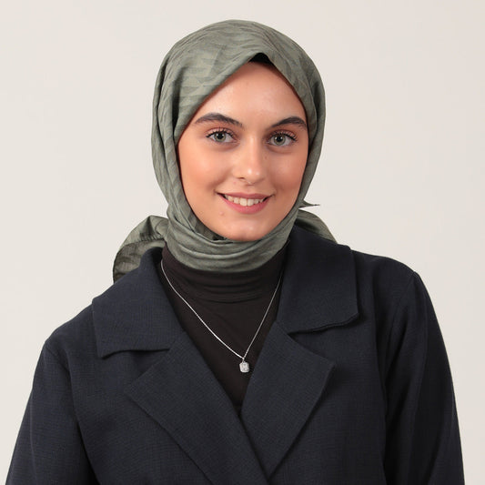 Yün İpek Eşarp - Dağ Desen - Çağla Yeşili