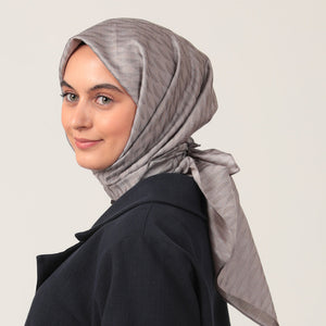 Yün İpek Eşarp - Dağ Desen - Gri