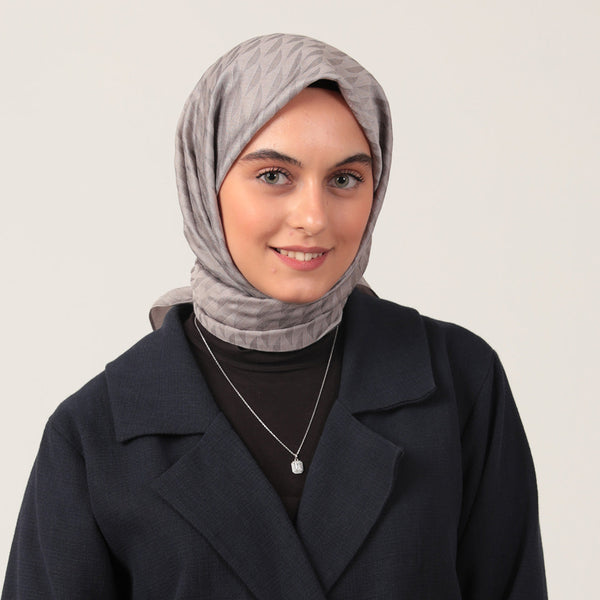 Yün İpek Eşarp - Dağ Desen - Gri
