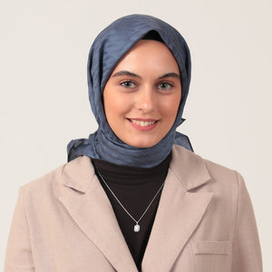 Yün İpek Eşarp - Dağ Desen - İndigo