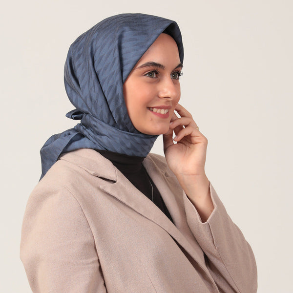 Yün İpek Eşarp - Dağ Desen - İndigo