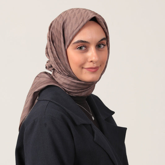 Yün İpek Eşarp - Dağ Desen - Mocha