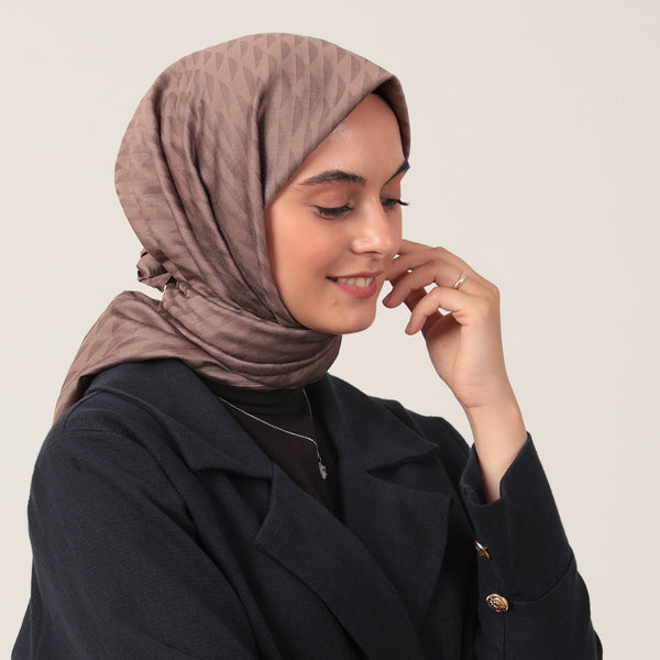 Yün İpek Eşarp - Dağ Desen - Mocha