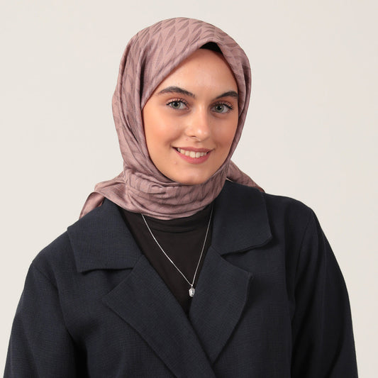 Yün İpek Eşarp - Dağ Desen - Pudra